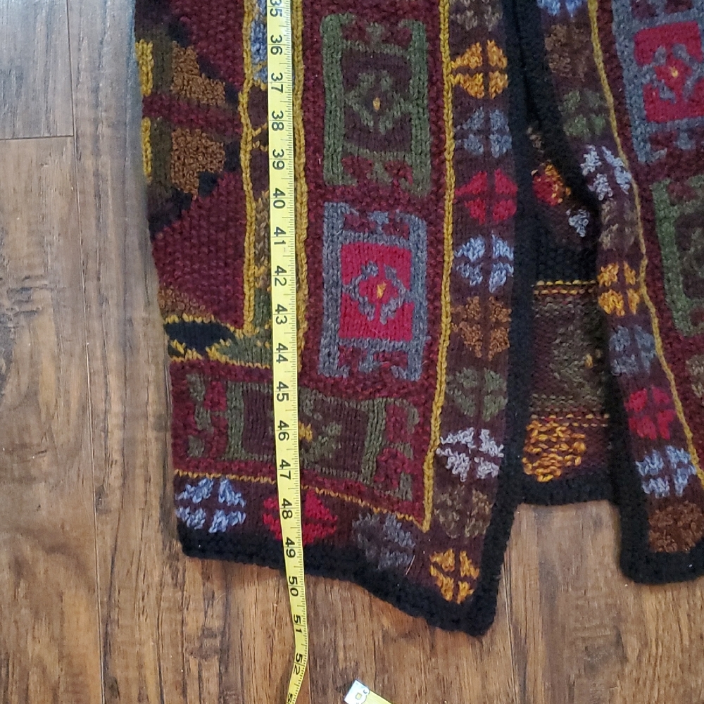 Peruvian Connection Burgundy Multi-Color Knit Maxi Vest - Picture 9 of 11